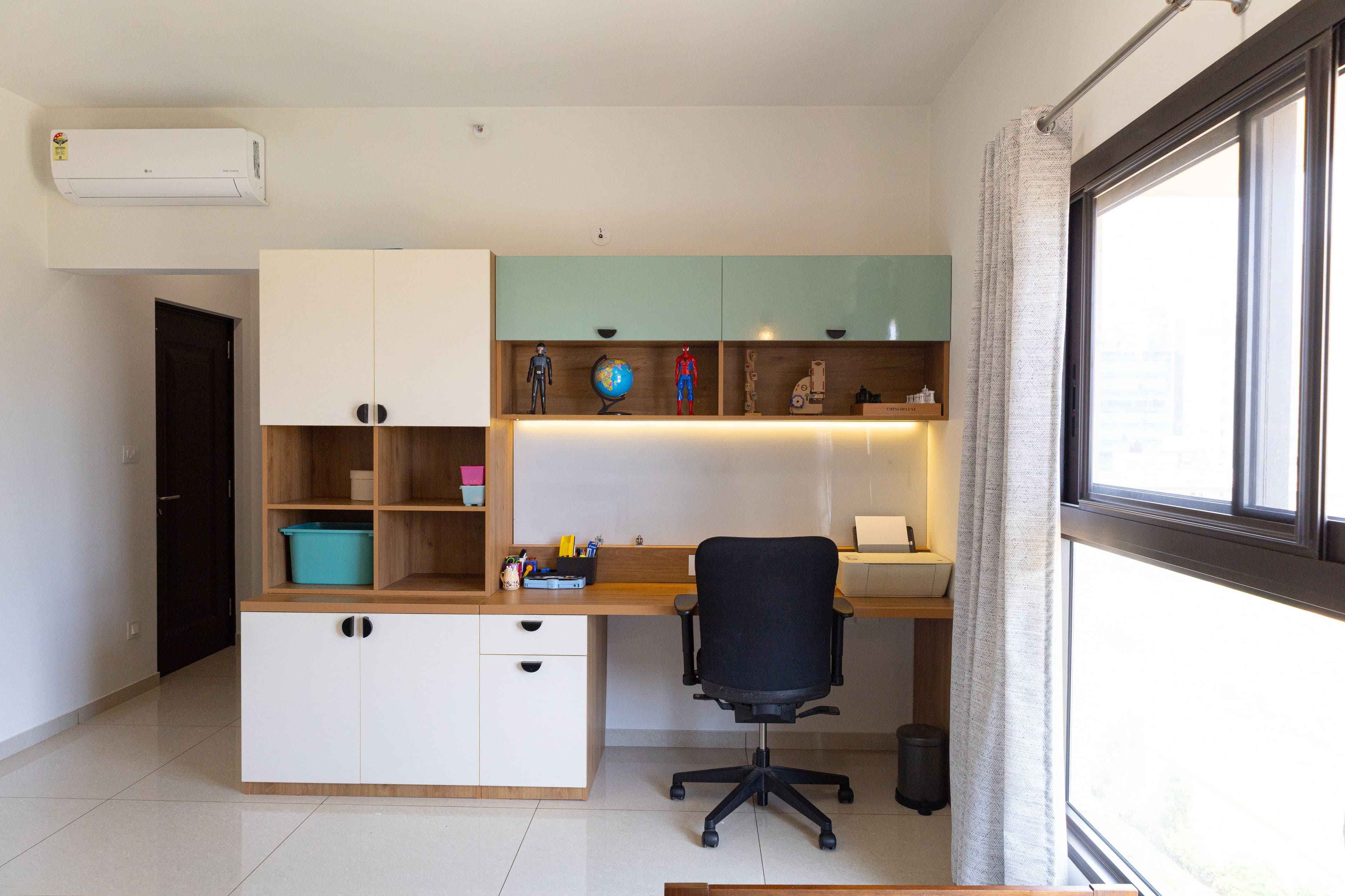 Custom kids study room with desk and shelving